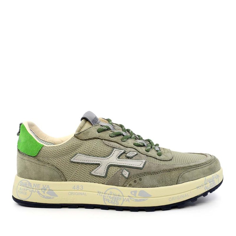 Sneakers bărbați Premiata Nous verzi din textil și piele 1691BP8062V